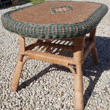 Coffee table vintage in two-tone rattan