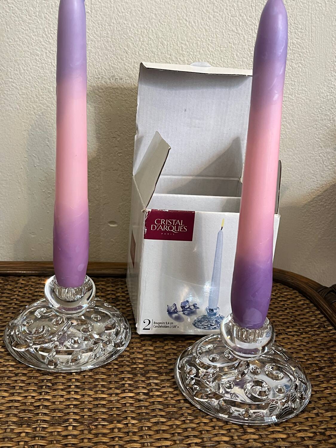 Superb pair of crystal candlesticks model "Organdi" by Crystal d'Ar.