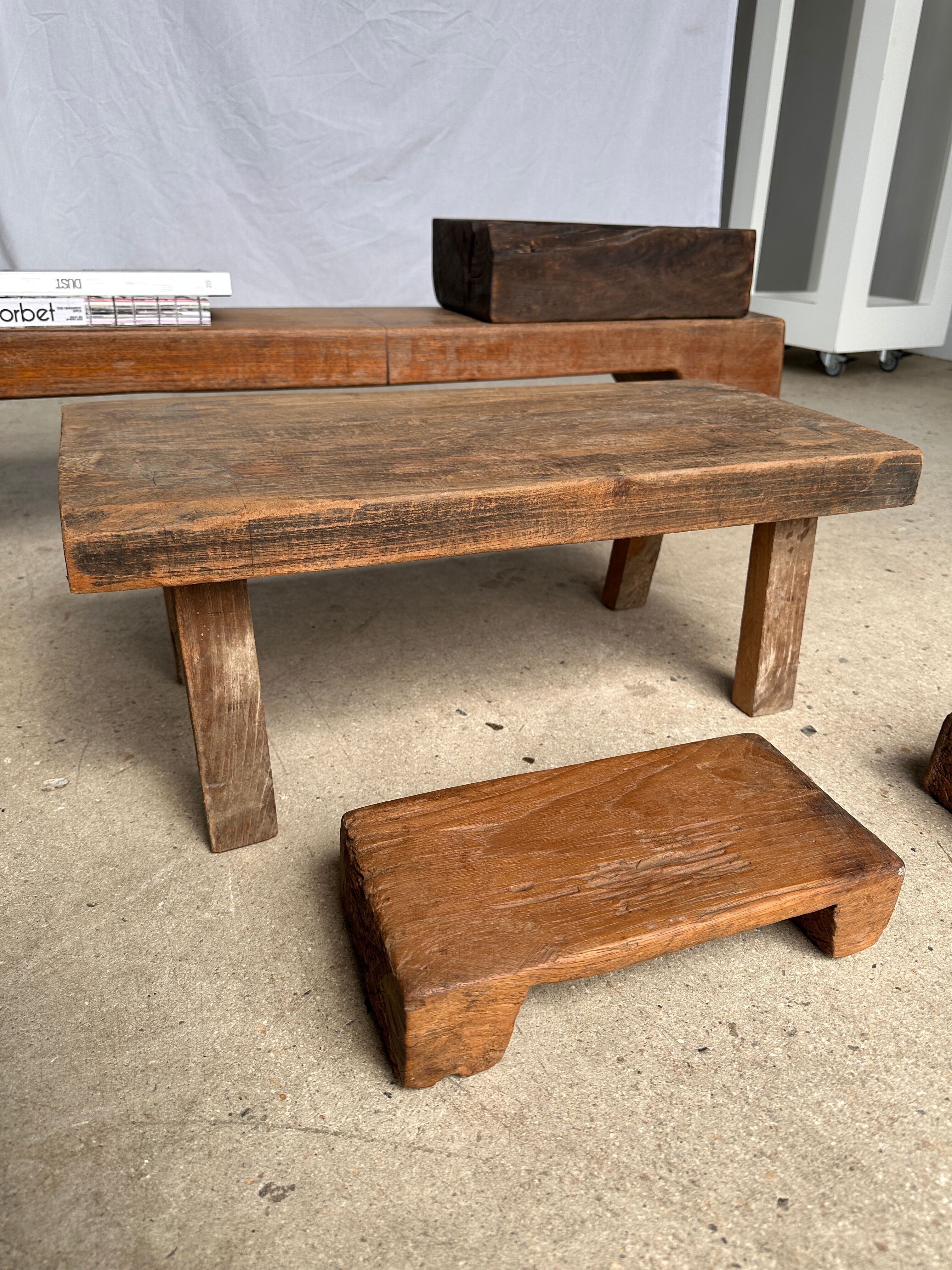 Mini Asian teak side stool blonde