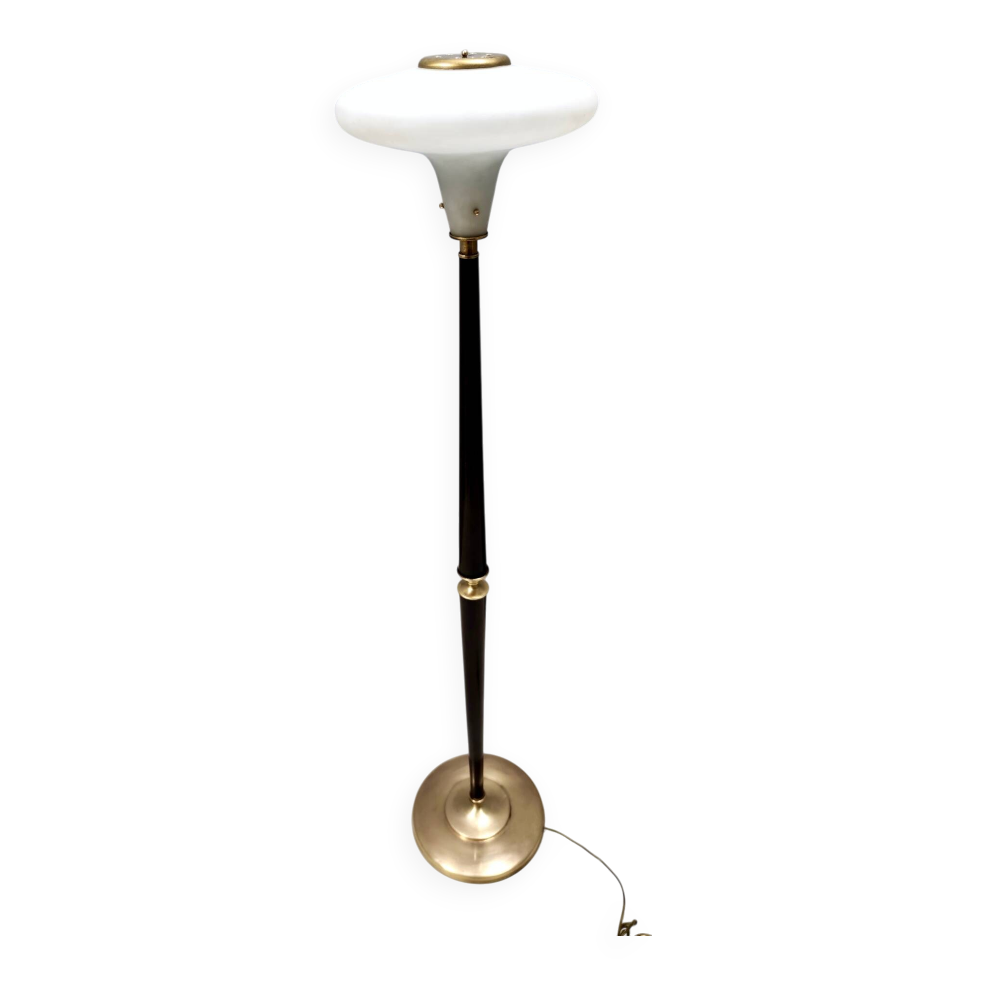 Elegant Glass, Beech and Brass Floor Lamp, Italy