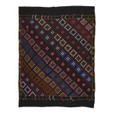 Grand kilim turc vintage graphique bleu et rose 282 x 203 cm