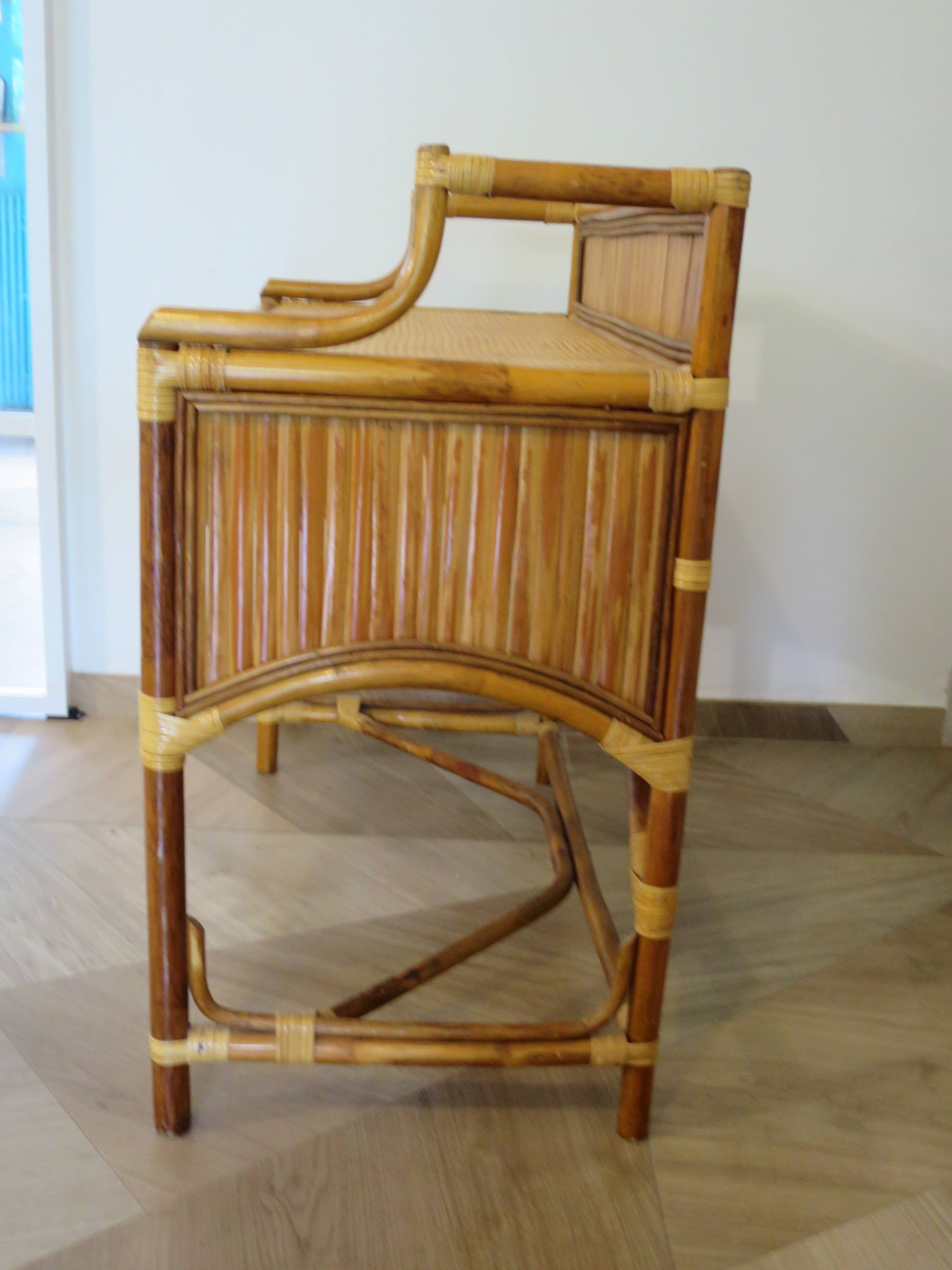 Vintage console/desk made of natural woven rattan, 1960s