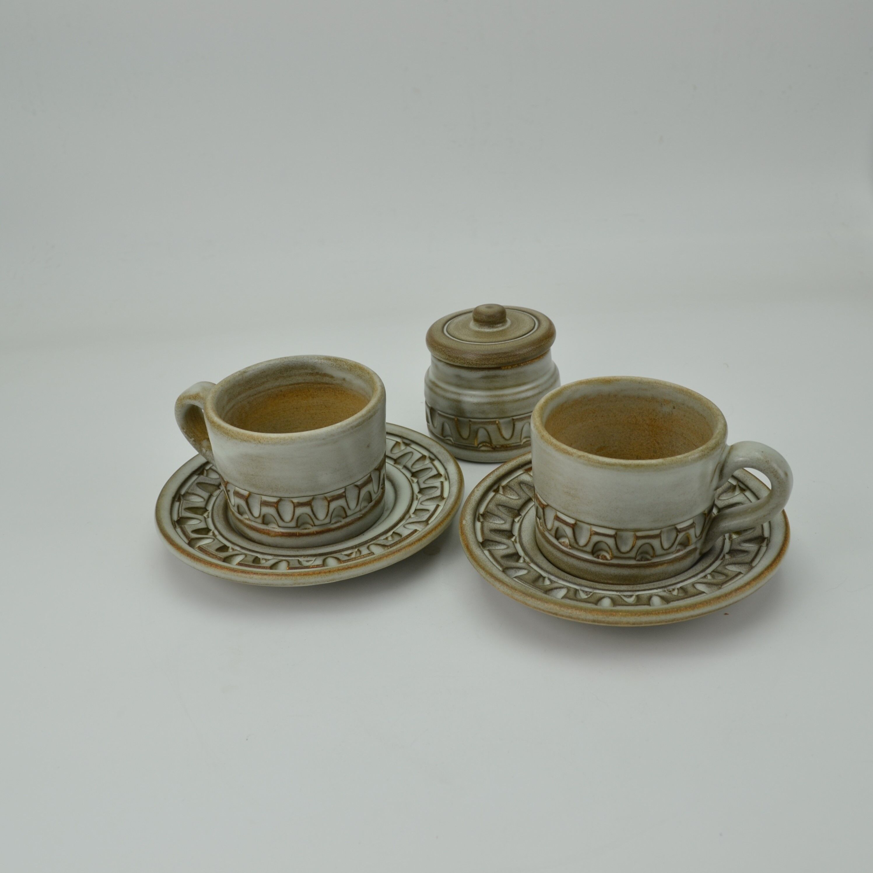 Ceramic coffee set with champlevé décor by Huguette Bessone