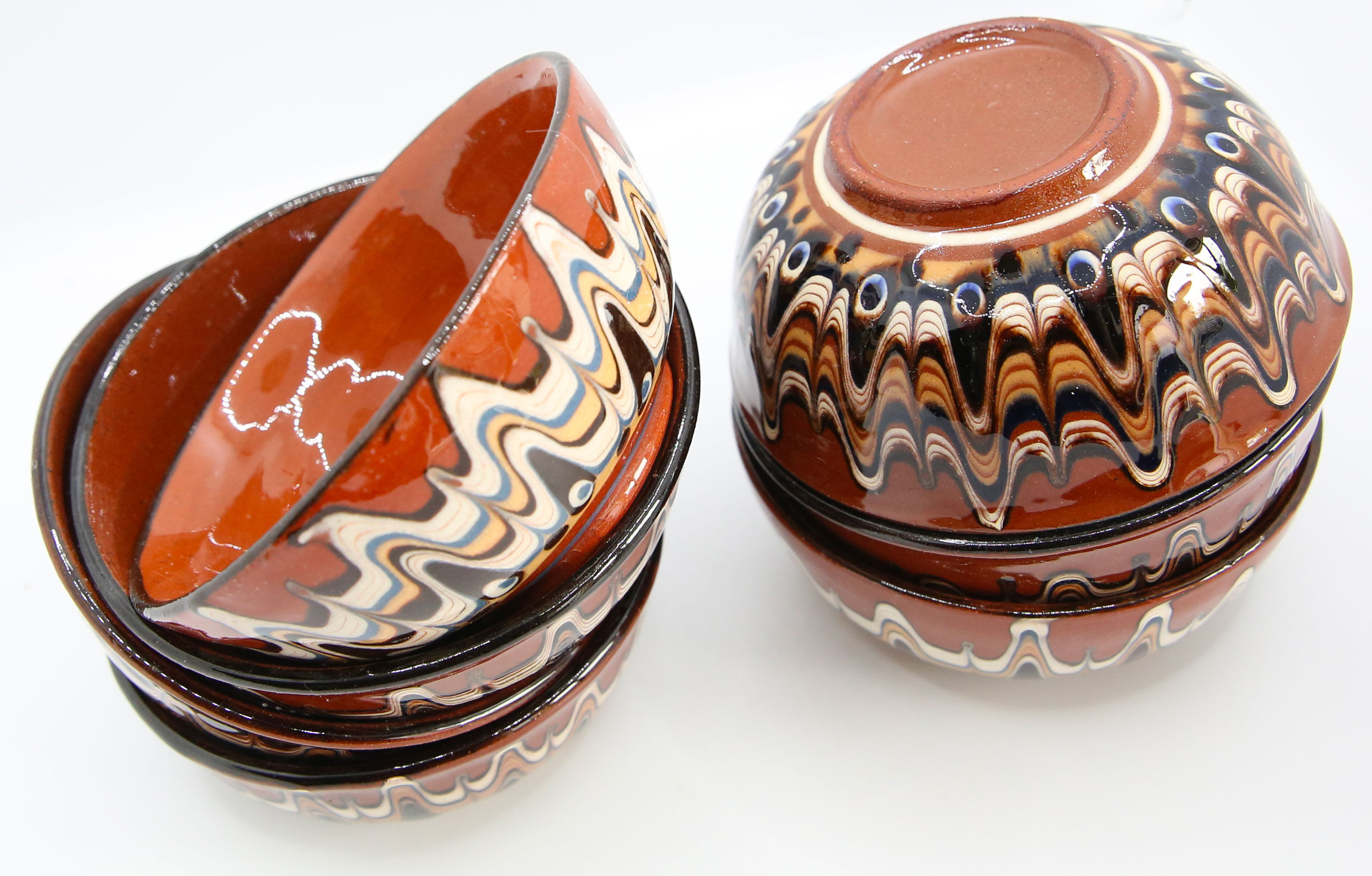 Set of 7 handcrafted Bulgarian ceramic bowls