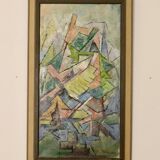 Original Swedish Mid-Century Oil on Canvas" Cubist Composition" by K. Thomsen - Vintage and Framed