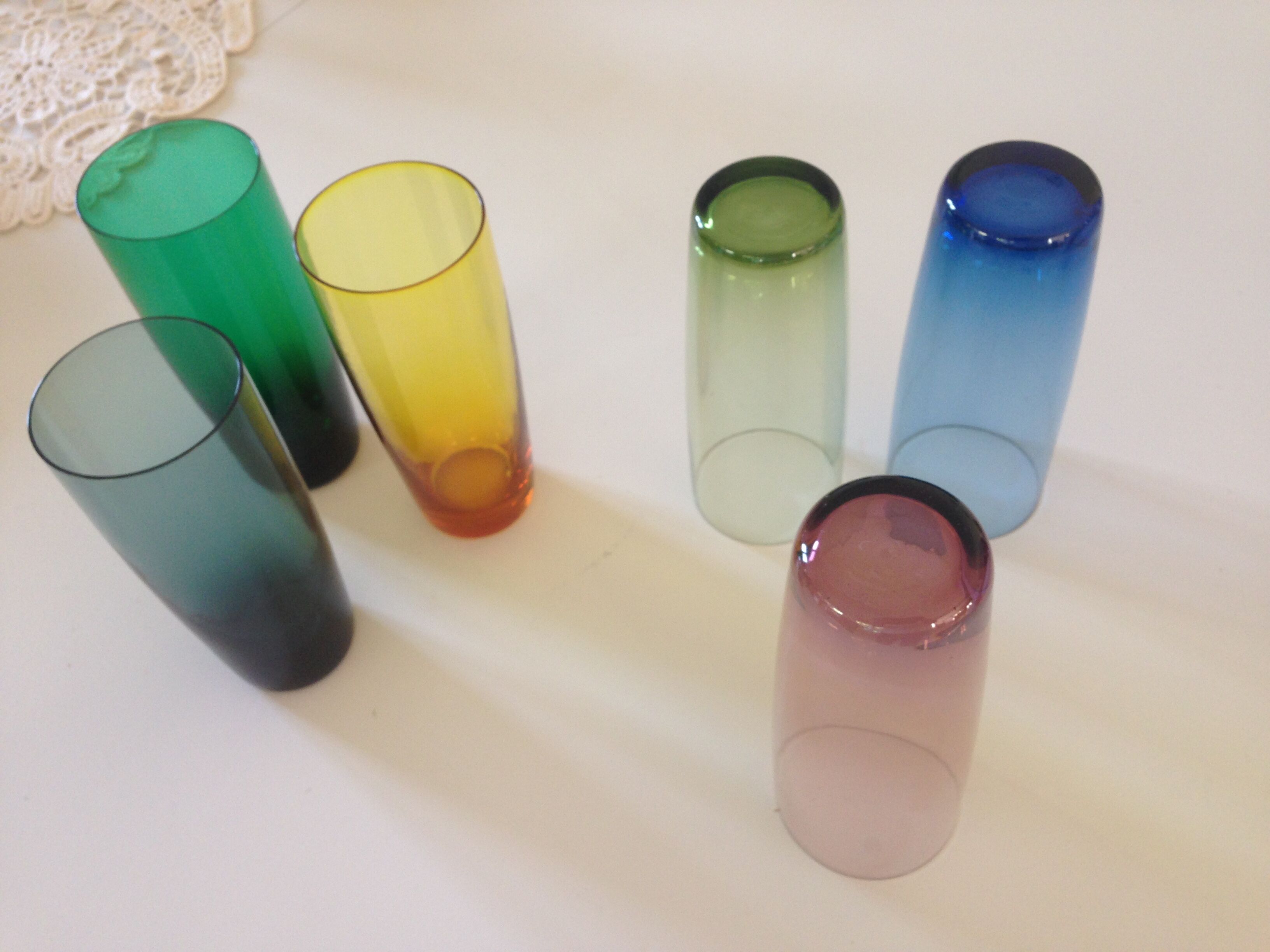 Suite of six colored glasses