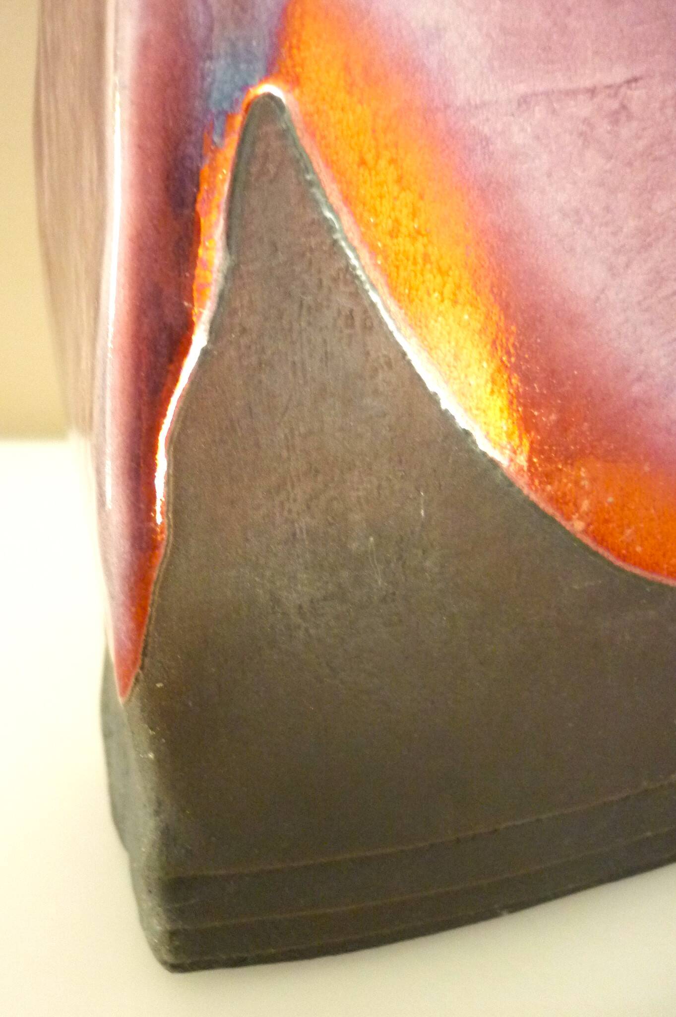 Raku ceramic vase, brutalist, gilded, design by Tony Evans