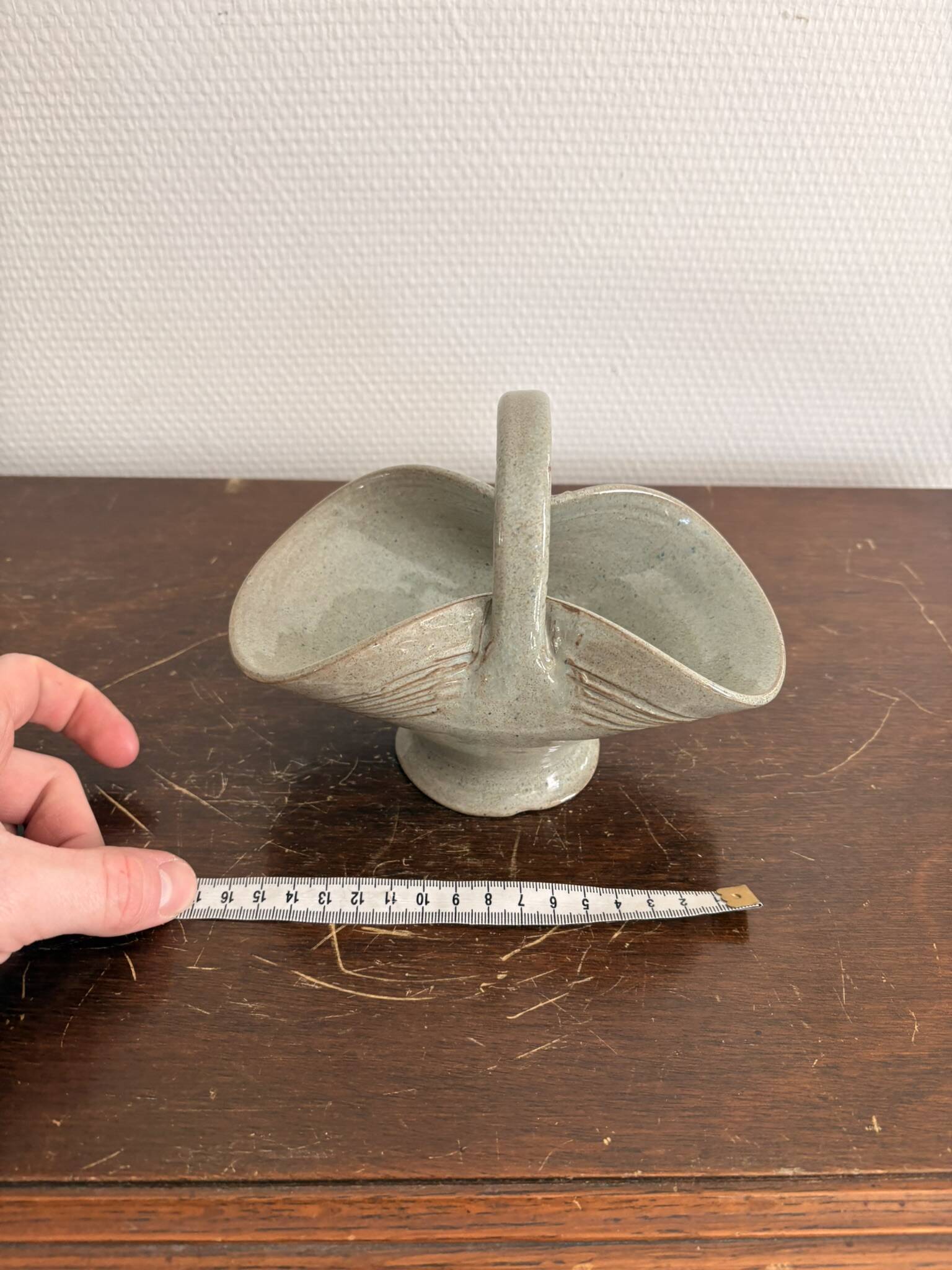 Ancien vide poche panier à anse en grès émaillé moderniste