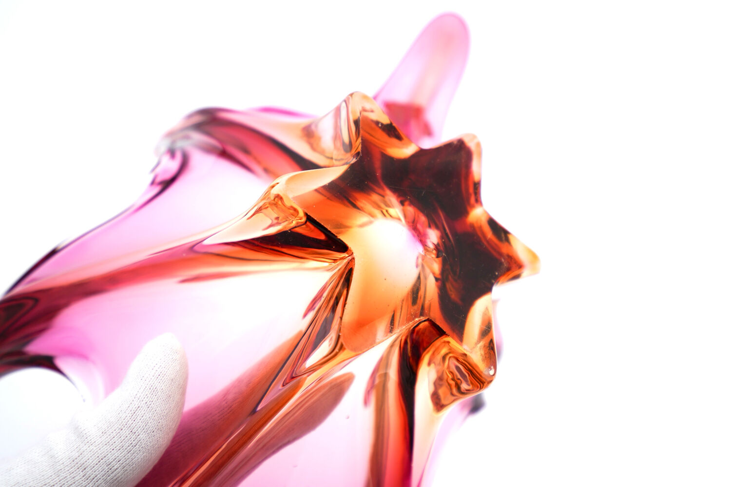 "Starfish" bowl by Murano – Fuchsia Pink & Amber – Circa 1960