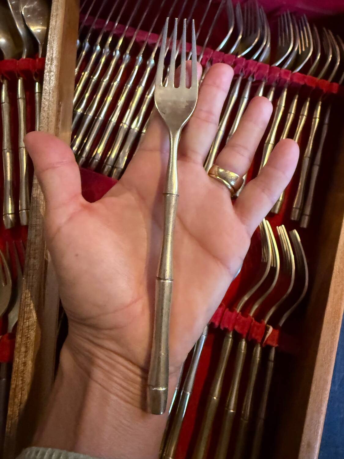 1960s bamboo brass cutlery set