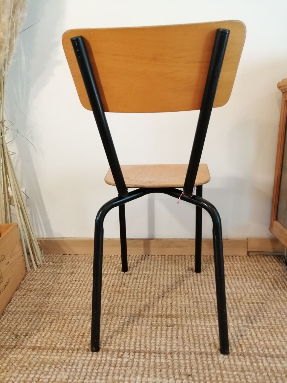Series of 4 wooden and metal school chairs