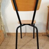 Series of 4 wooden and metal school chairs