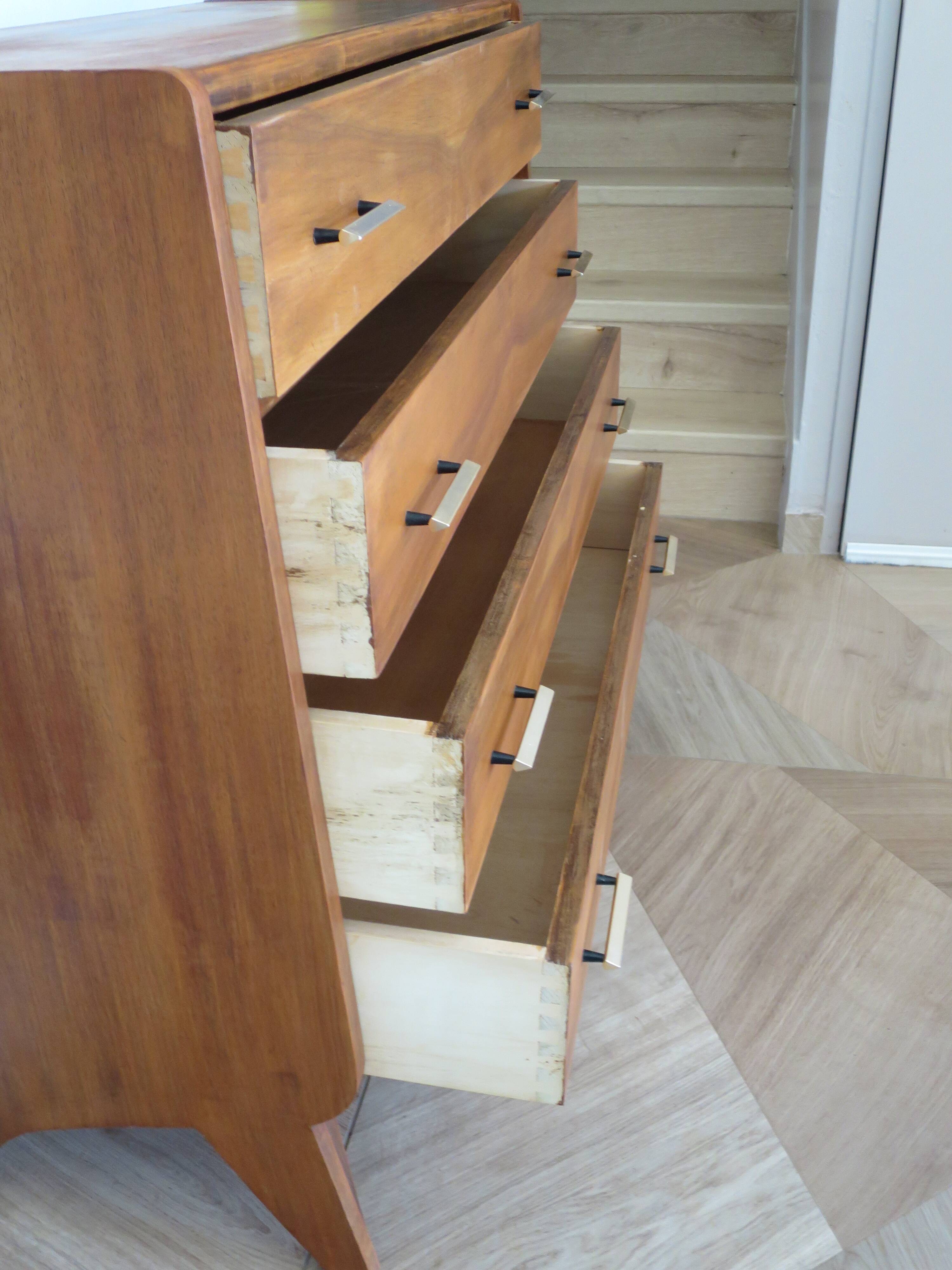 Cabinetmaker's chest of drawers - 4 drawers - golden oak - with oblique profile - compass feet - 1950