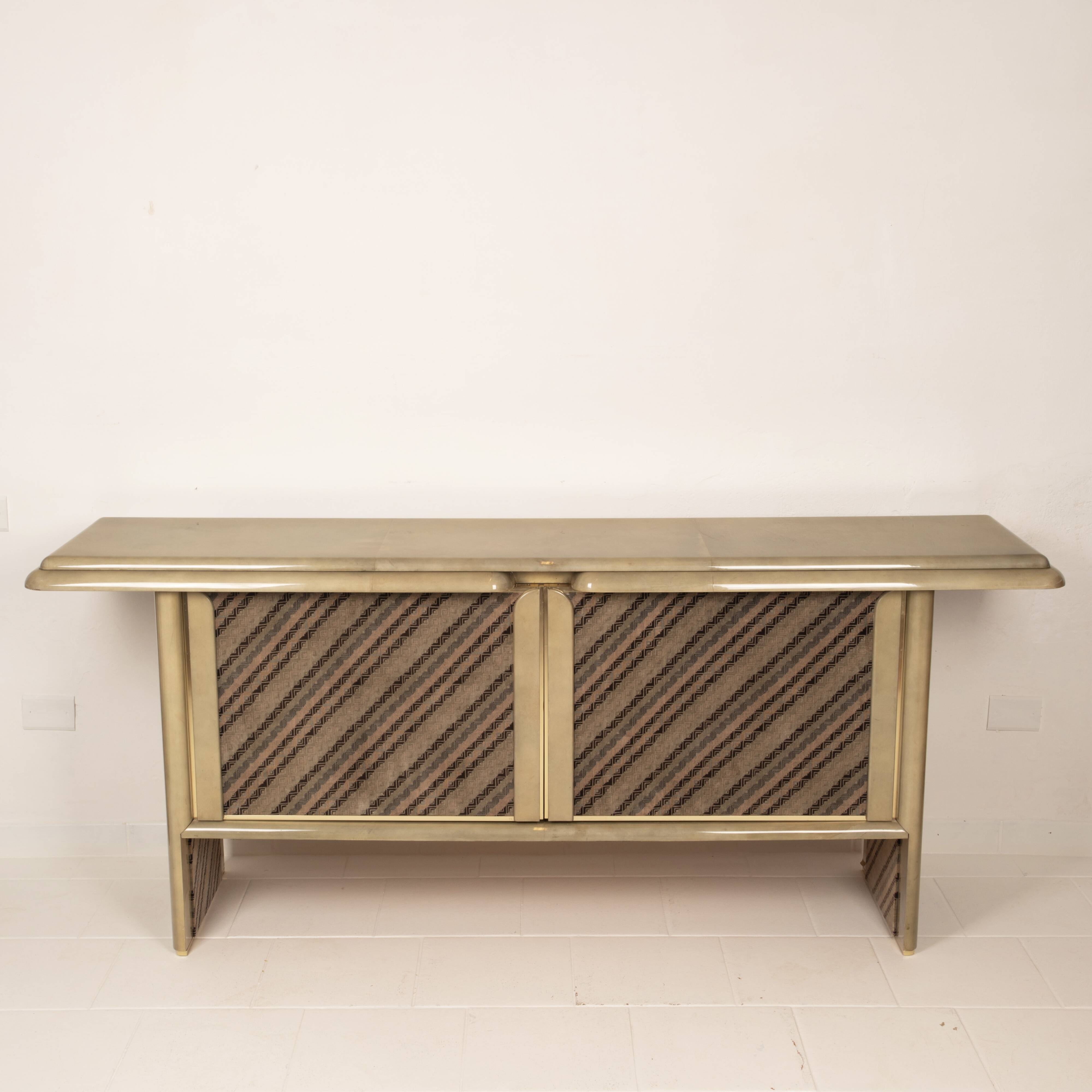 Sideboard in parchment and Missoni fabric by Angelo Mazzola for Salpol, 1980