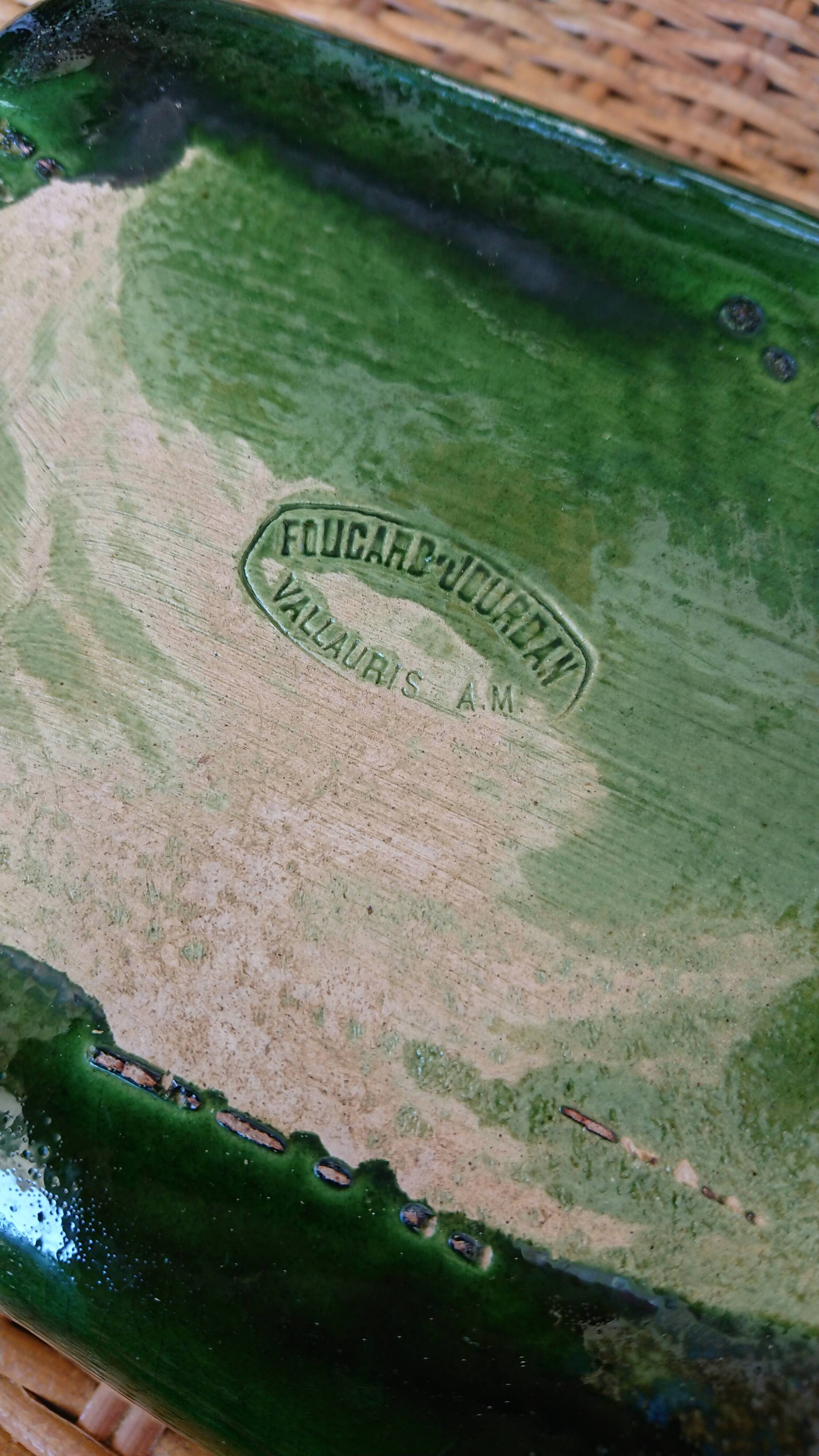 Vallauris green enamelled dish