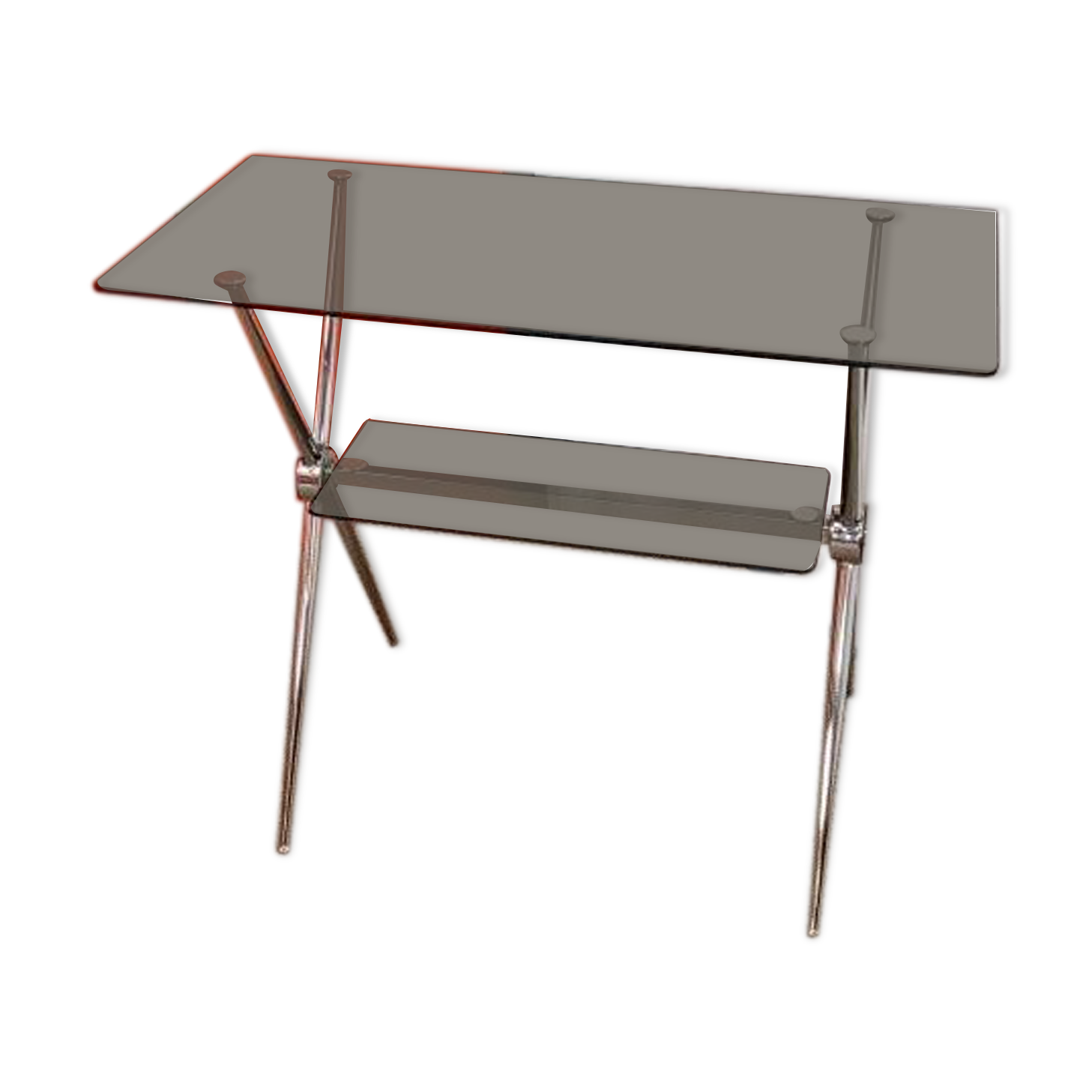 Table/service chrome steel and smoked glass from the 70s