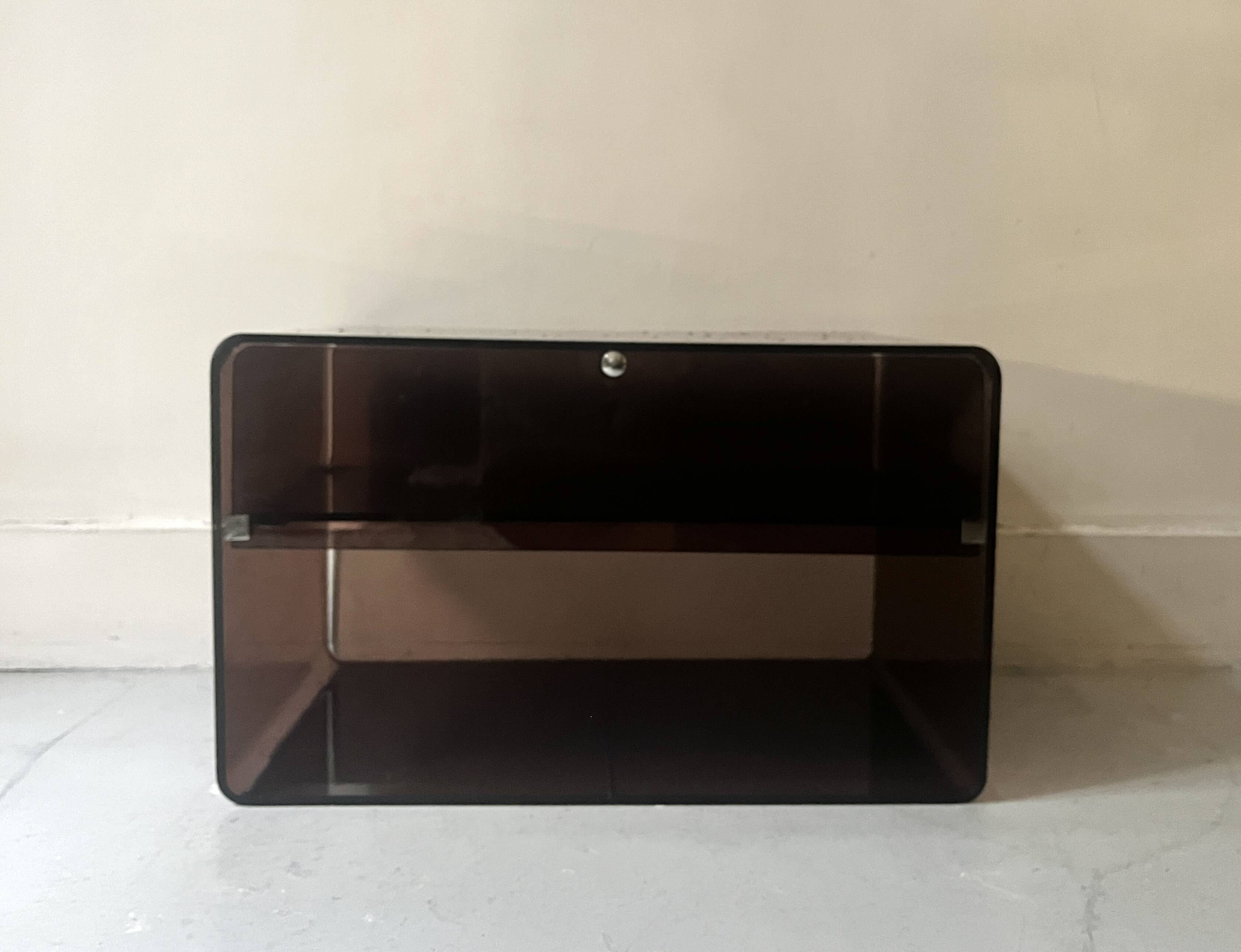 smoked plexiglass bedside / side table by M. Dumas for Roche Bobois, design 1970