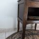 antique dark wood bedside table, cottage, bohemian, curved legs