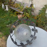 Industrial glass and wrought iron lamp