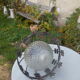 Industrial glass and wrought iron lamp
