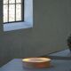 Modern mid-century ceiling light / wall sconce in linen and lace, Sweden, 1950s