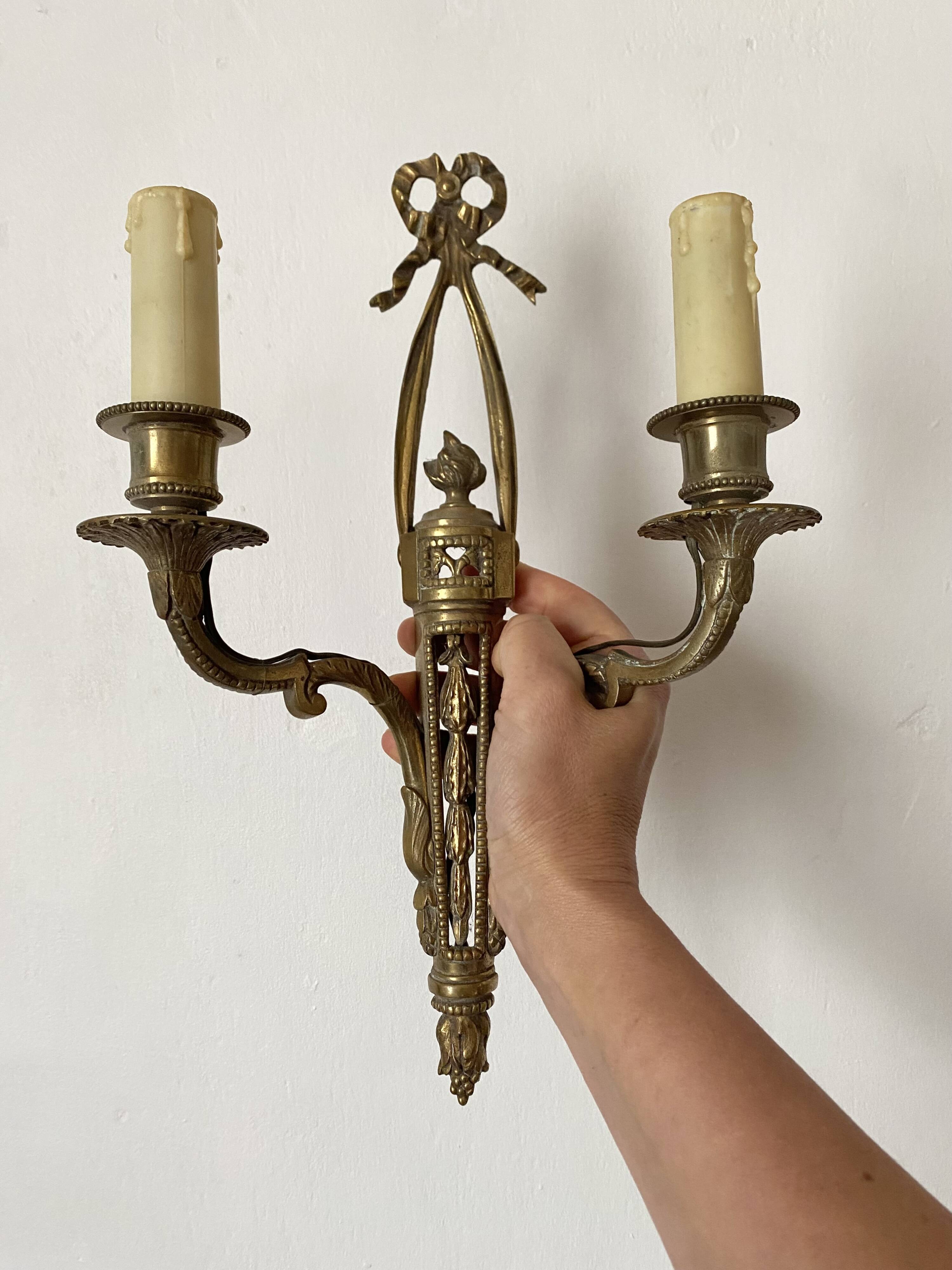 Pair of antique gilt bronze wall lights, Louis XVI style