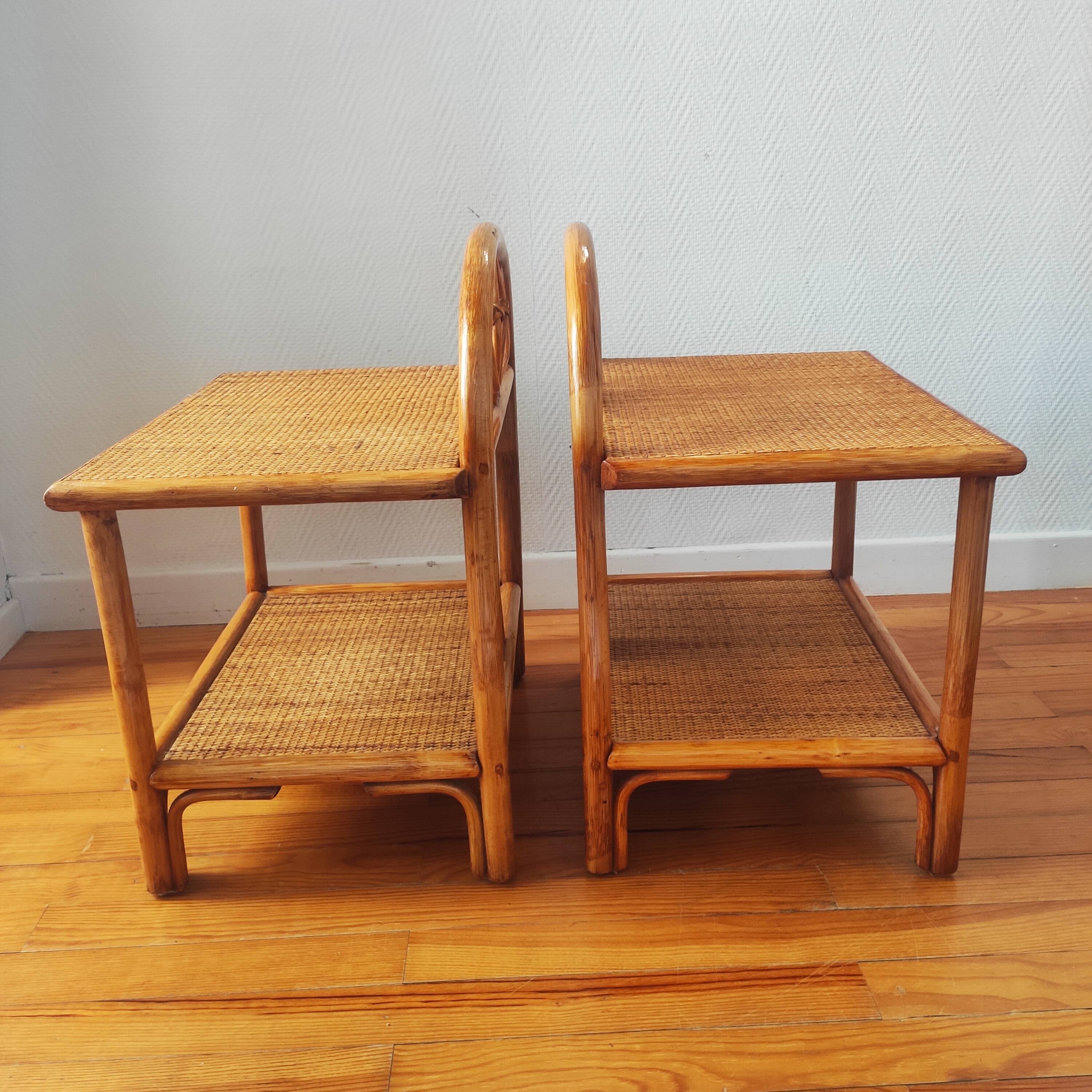 Pair of vintage rattan bedside tables - side tables