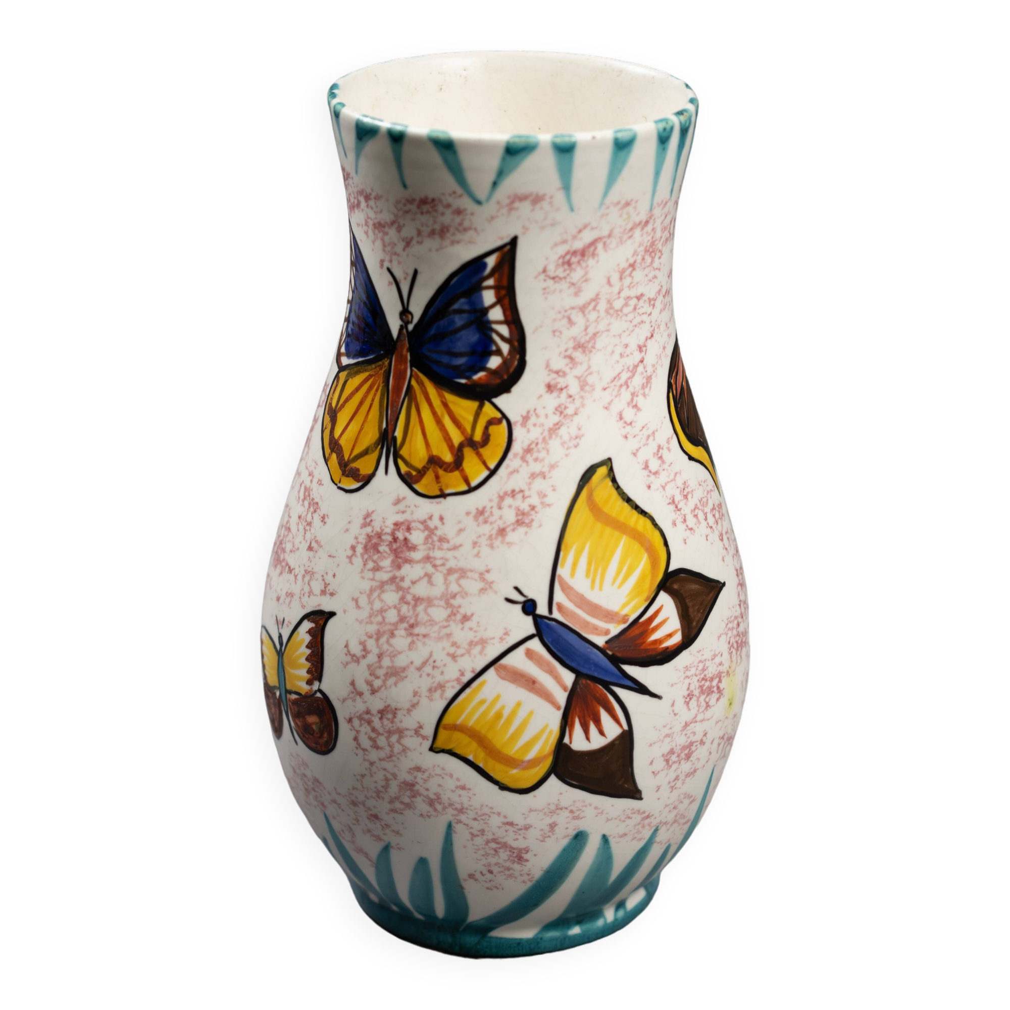 Vase en céramique de vallauris - décor émaillé polychrome de papillons