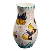 Vase en céramique de vallauris - décor émaillé polychrome de papillons