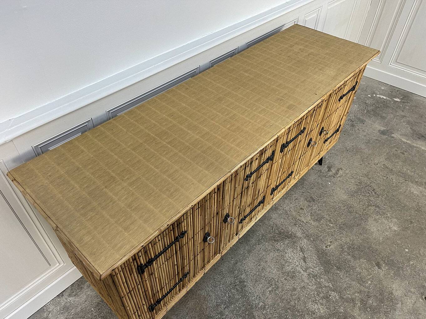 Vintage Audoux Minnet style  rattan sideboard