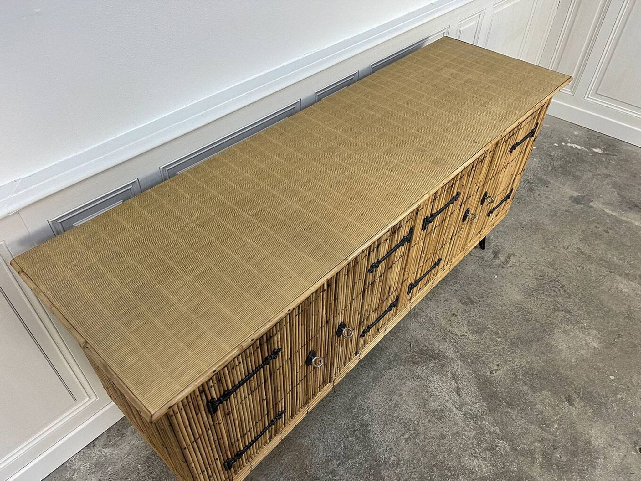 Vintage Audoux Minnet style  rattan sideboard