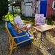4 fauteuils en bambou et table basse vintage