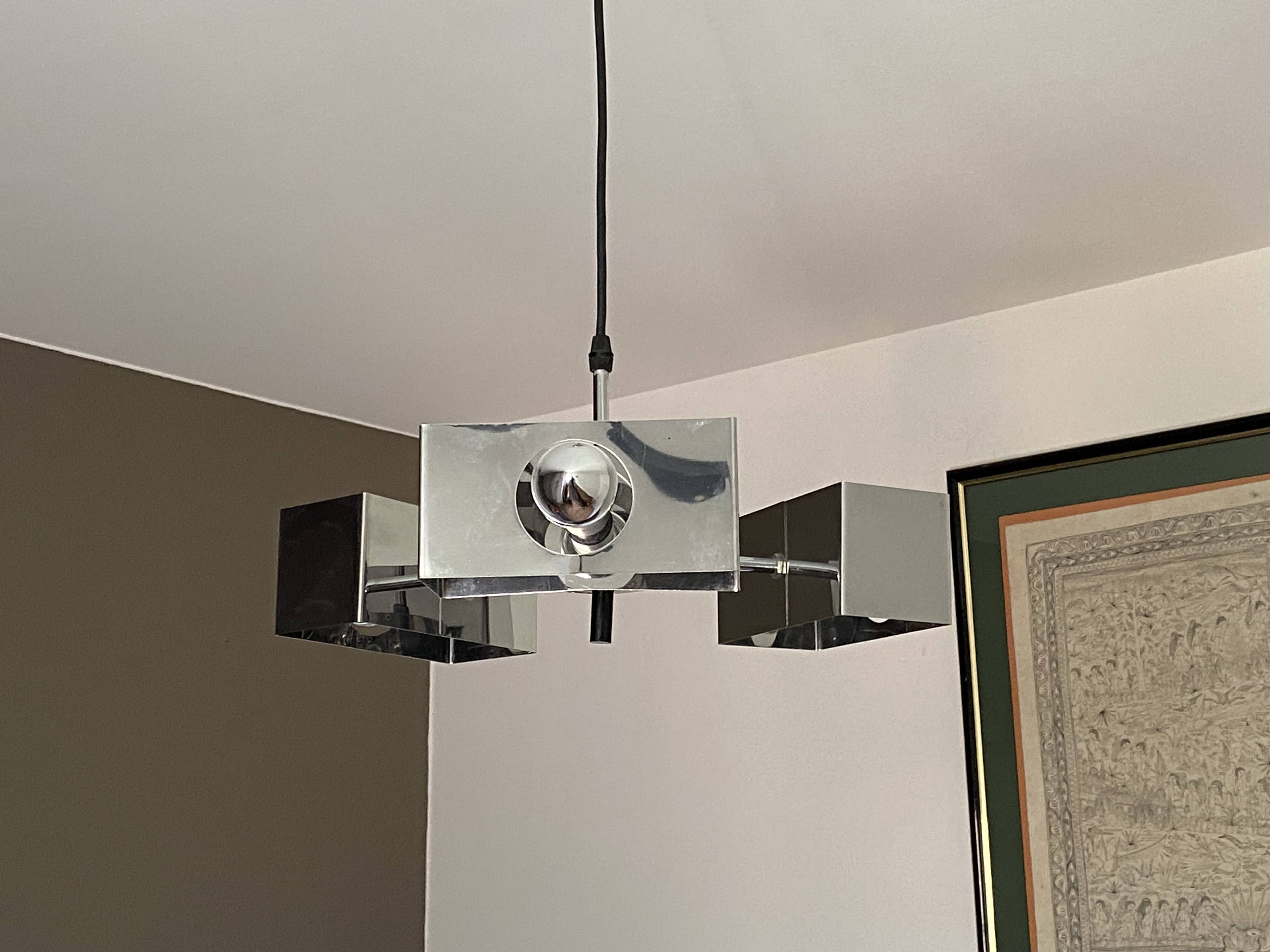 Space age pendant light. 1970. Chrome steel.