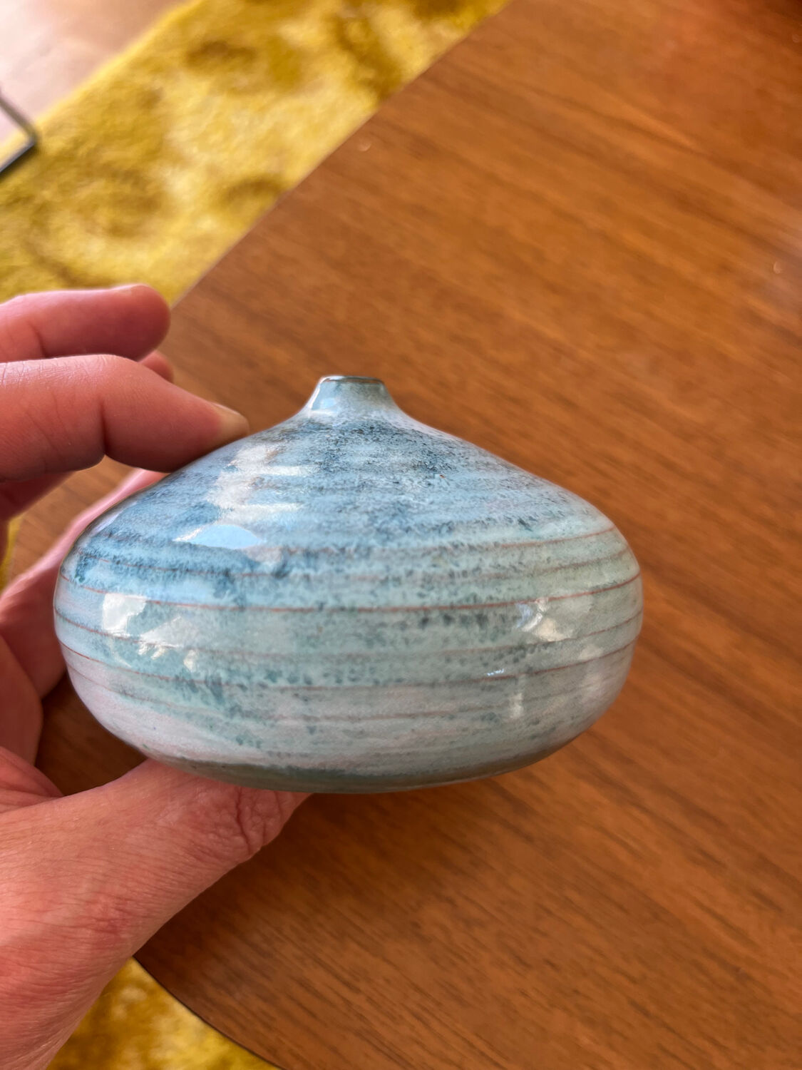 Vase, soliflore, sea urchin, ceramic, blue, to be identified.