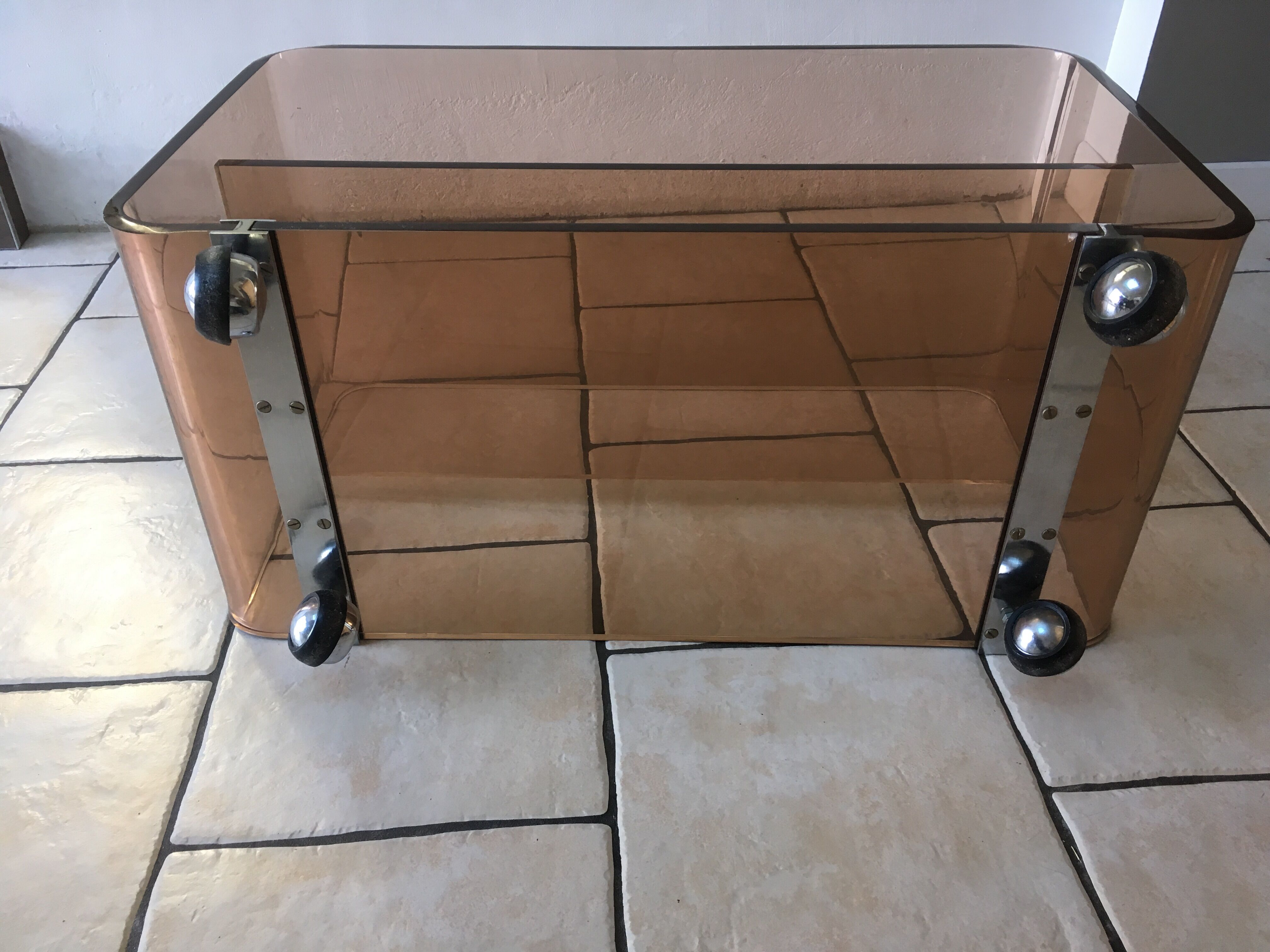 TV furniture or side table in violin smoked Plexiglas by Michel Dumas for Roche Bobois in 1970