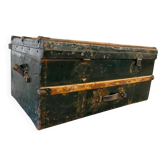 XL vintage green metal industrial trunk / travel trunk