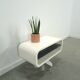 Witte tafel met afgeronde hoeken en glassen blade, tv meubel
