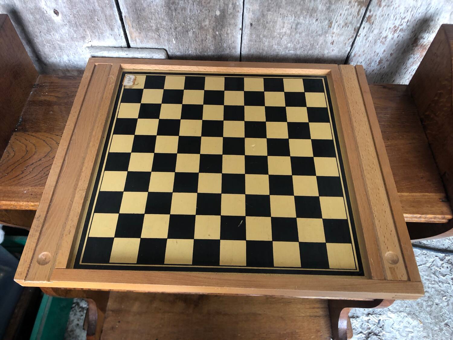 Old Vintage Wooden Double Game Board of Checkers & Small Horses #A782
