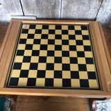 Old Vintage Wooden Double Game Board of Checkers & Small Horses #A782