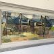 Peinture à l'huile vintage représentant une scène de village de pêcheurs, années 1950