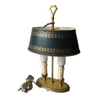 Ancienne lampe bouillotte bronze/métal abat jour en tôle 41 cm déco bureau salon