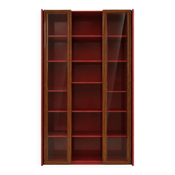 Mid-Century Afra & Tobia Scarpa Italian Wood Red Lacquer And Glass  Vitrine