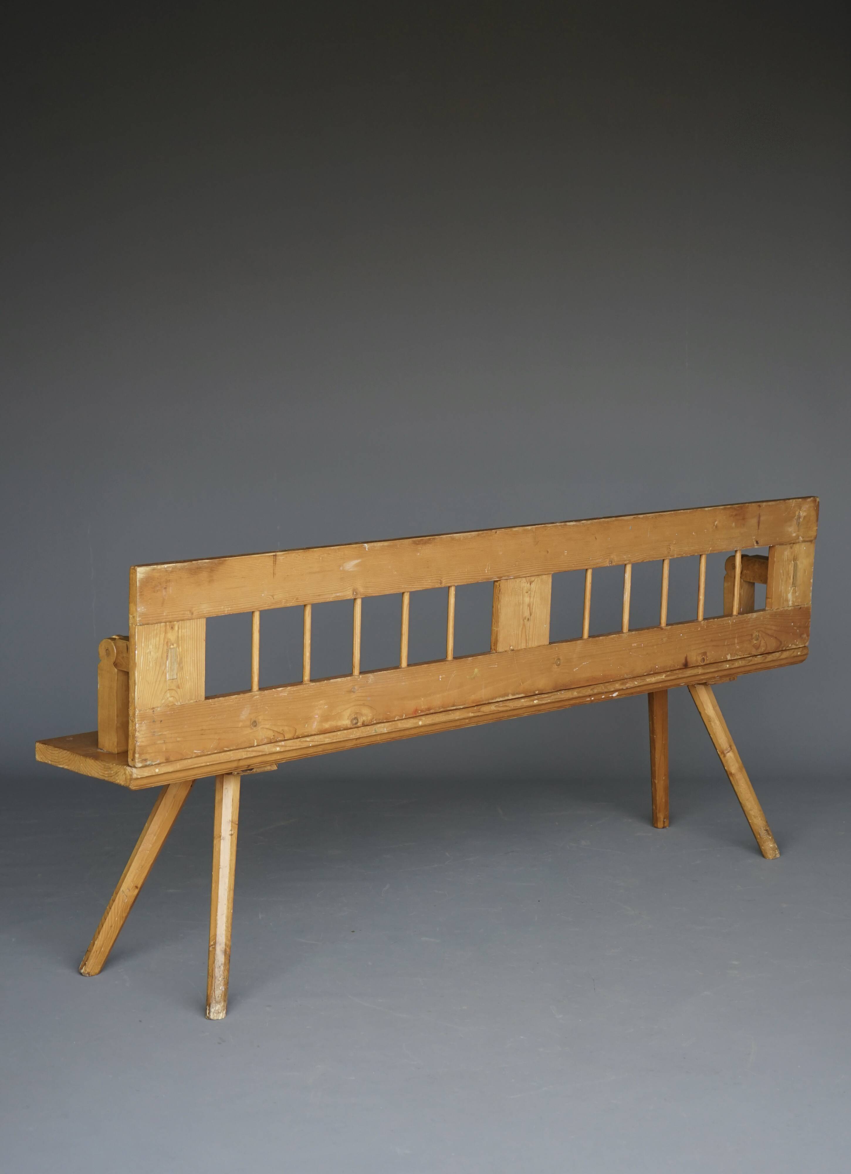Scandinavian pine bench with turnable backrest, 1890s