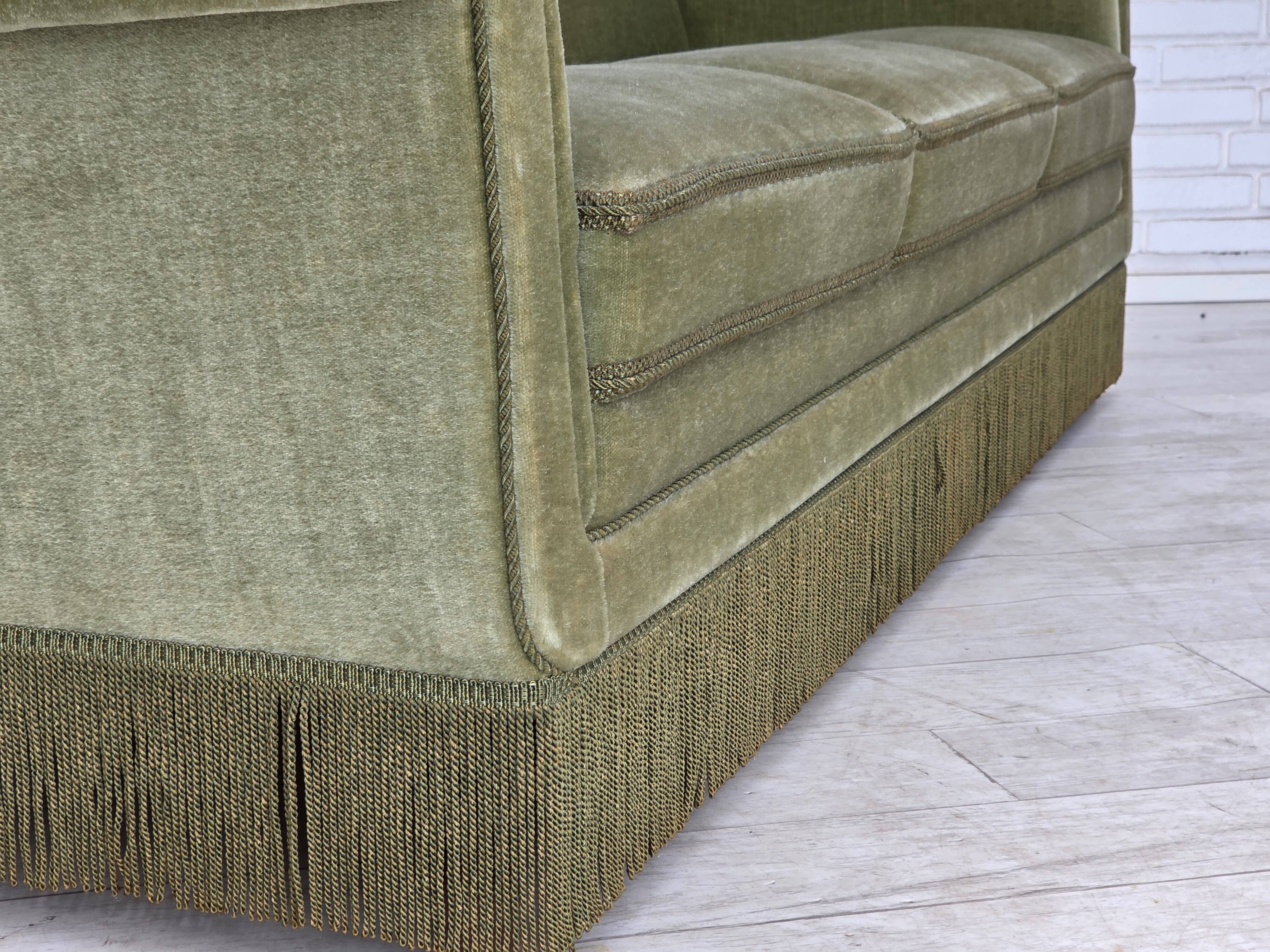 1970s, Danish 3-seater sofa, green furniture velour, beech wood.