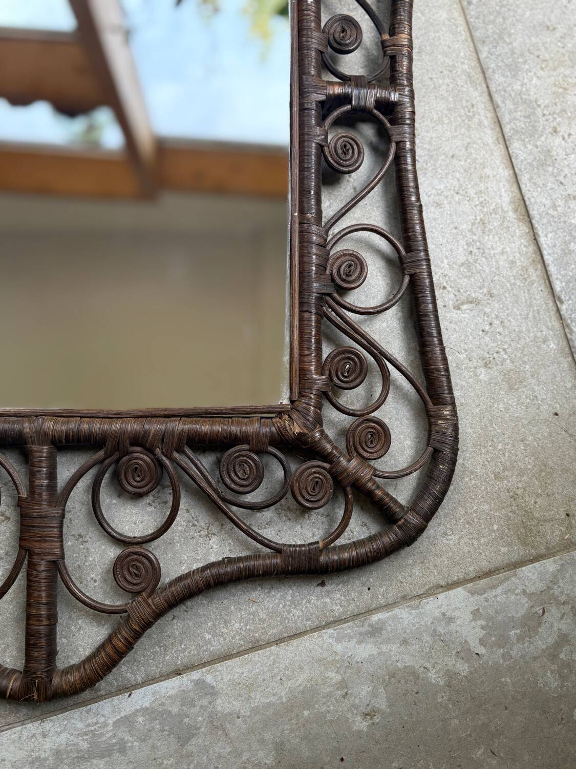 Rattan peacock mirror, 1970s