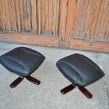 Swedish Leather Footstool, 1970s, Set of 2