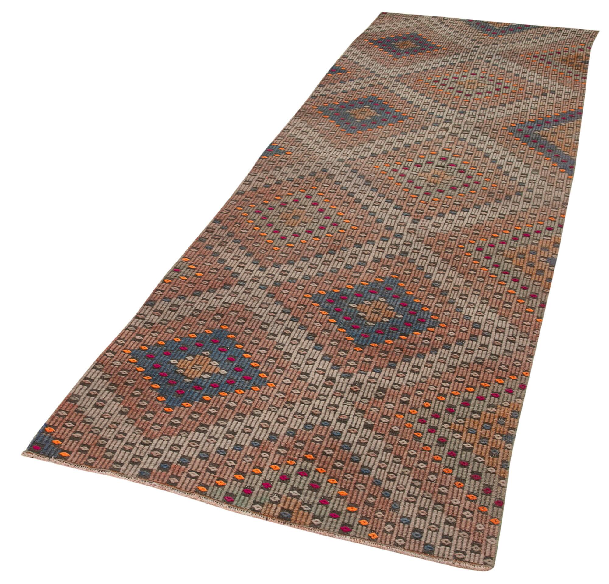 Turkish Handmade Vintage Anatolian Kilim 102 cm x 338 cm