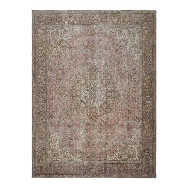 1970s Vintage Persian Handmade Wool Cotton Pink Area Rug 294x388