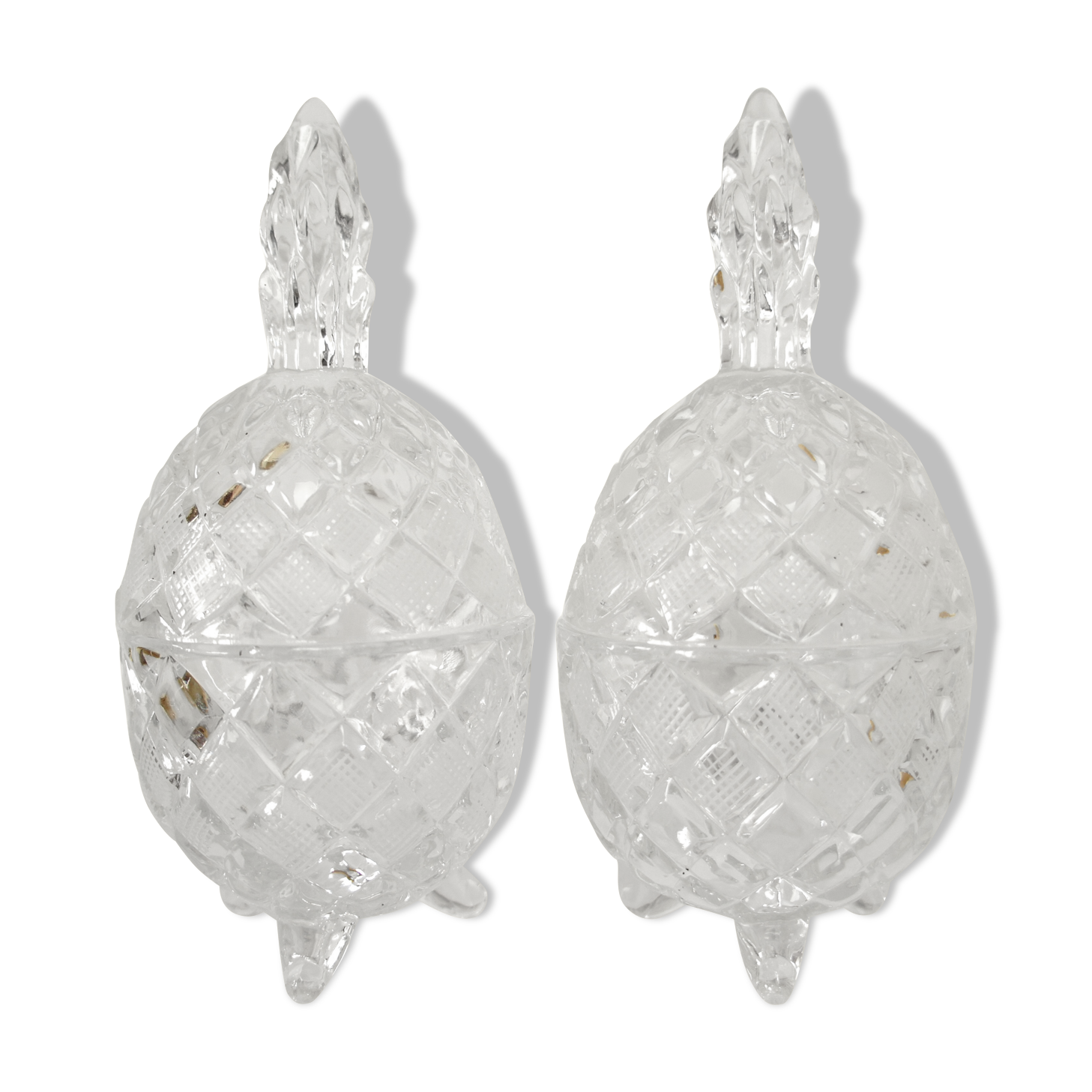 Pair of cut crystal pineapple tripod tripod candy