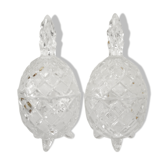 Pair of cut crystal pineapple tripod tripod candy